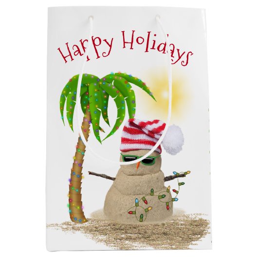 Kerstman en palmboom medium cadeauzakje (Voorkant)