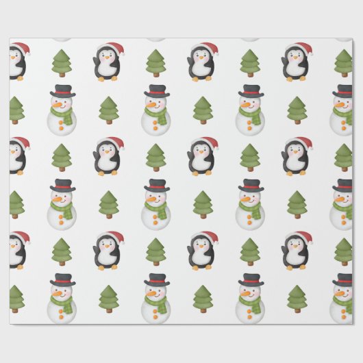 Kerstman en Penguin Cadeaupapier (Vlak)