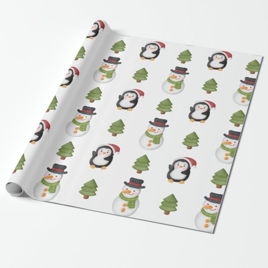 Kerstman en Penguin Cadeaupapier (Uitgerold)