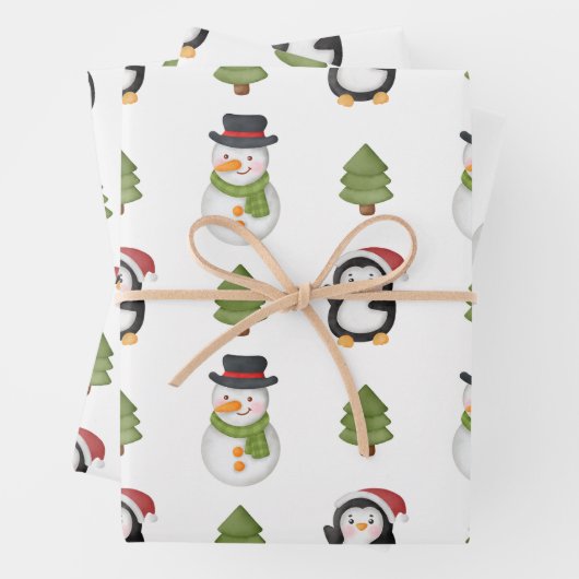 Kerstman en Penguin Inpakpapier Vel (In situ)