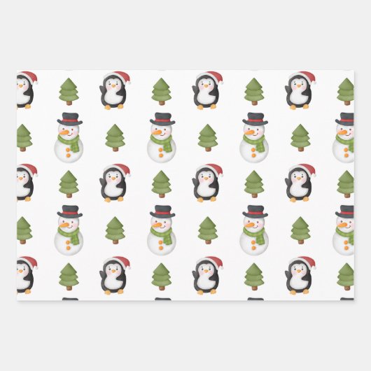 Kerstman en Penguin Inpakpapier Vel (Voorkant)