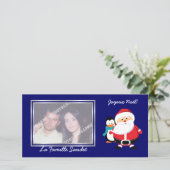 Kerstman en Pinguïn  Santa Claus foto kaarten (Staand voorkant)