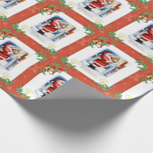  kerstman en Poinsettia Cadeaupapier (Hoek)