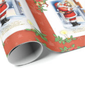  kerstman en Poinsettia Cadeaupapier (Rol Hoek)