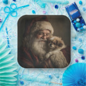 Kerstman en puppy papieren bordje (Feest)