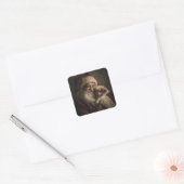 Kerstman en puppy vierkante sticker (Envelop)
