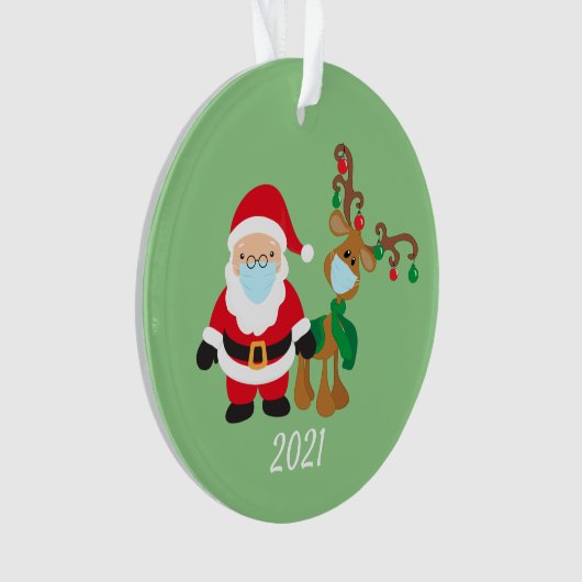 Kerstman en rendier 2021 Face mask Covid Kerstmis Ornament (voorkant)