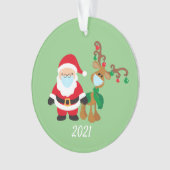 Kerstman en rendier 2021 Face mask Covid Kerstmis Ornament (voorkant)