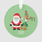Kerstman en rendier 2021 Face mask Covid Kerstmis Ornament (voorkant)