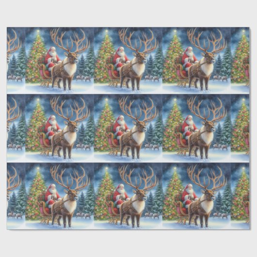 Kerstman en rendier AI Cadeaupapier (Vlak)