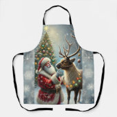 Kerstman en rendier, besneeuwd bos, kerstboom 8 schort (Voorkant)