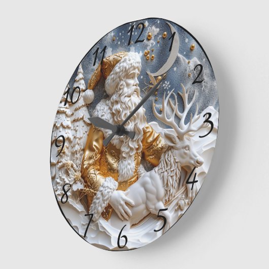 Kerstman en rendier charme grote klok (Hoek)