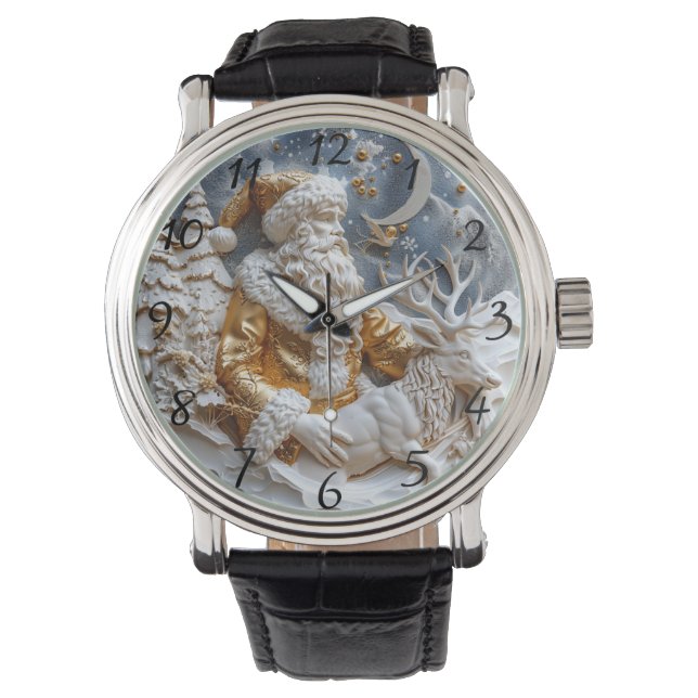 Kerstman en rendier charme horloge (Voorkant)
