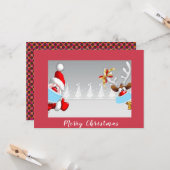 Kerstman en rendier dragen corona-masker Kerstmis Kaart (Voorkant / Achterkant in situ)