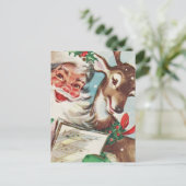 Kerstman en rendier Feestdagenkaart (Staand voorkant)