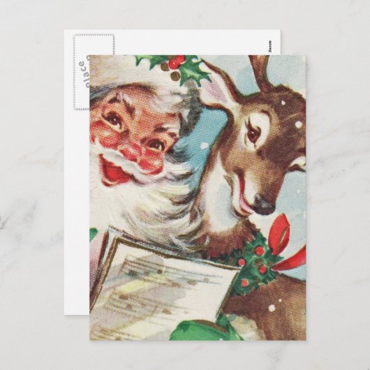 Kerstman en rendier Feestdagenkaart (Voorkant / Achterkant)
