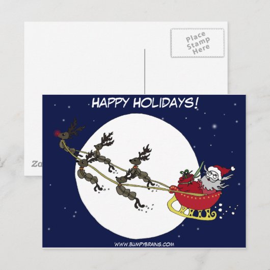 Kerstman en rendier feestdagenkaart (Voorkant / Achterkant)