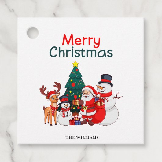 Kerstman en rendier feestelijke vrolijke kerst bedankjes labels (Voorkant)