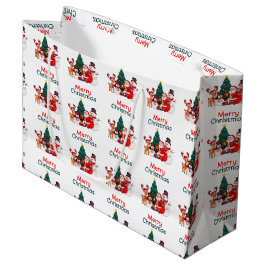 Kerstman en rendier feestelijke vrolijke kerst groot cadeauzakje