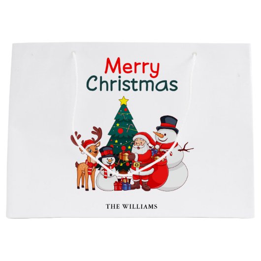Kerstman en rendier feestelijke vrolijke kerst groot cadeauzakje (Voorkant)