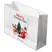 Kerstman en rendier feestelijke vrolijke kerst groot cadeauzakje (Voorkant Gekanteld)