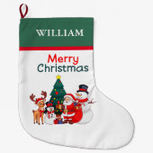 Kerstman en rendier feestelijke vrolijke kerst grote kerstsok (Voorkant)