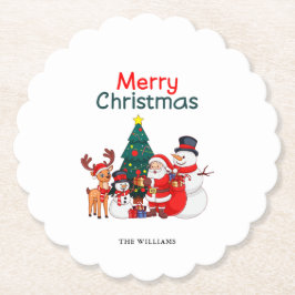 Kerstman en rendier feestelijke vrolijke kerst kartonnen onderzetters