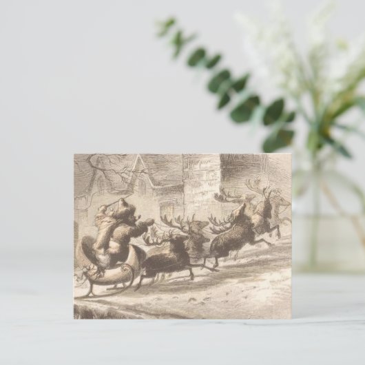  kerstman en rendier-illustratie feestdagenkaart