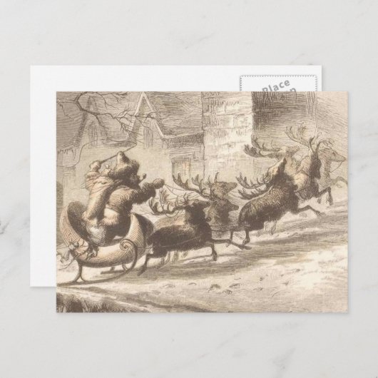  kerstman en rendier-illustratie feestdagenkaart (Voorkant / Achterkant)