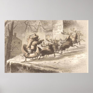 kerstman en rendier-illustratie poster