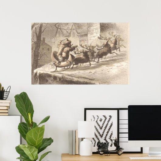  kerstman en rendier-illustratie poster (Thuiskantoor)