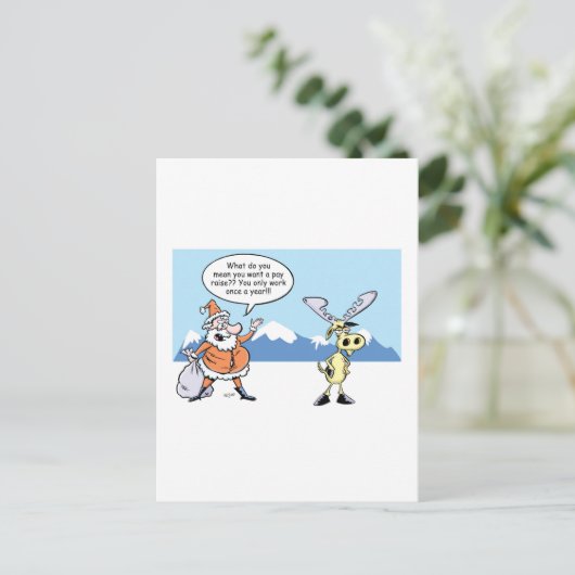 Kerstman en rendier in Cartoon in staking Feestdagenkaart (Staand voorkant)