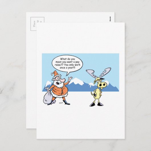 Kerstman en rendier in Cartoon in staking Feestdagenkaart (Voorkant / Achterkant)