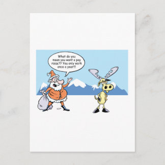 Kerstman en rendier in Cartoon in staking Feestdagenkaart