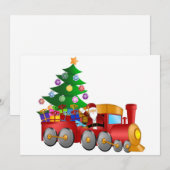 Kerstman en rendier in de rode trein met kaartje v feestdagenkaart (Voorkant / Achterkant)