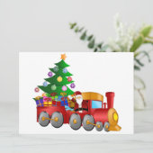 Kerstman en rendier in de rode trein met kaartje v feestdagenkaart (Staand voorkant)