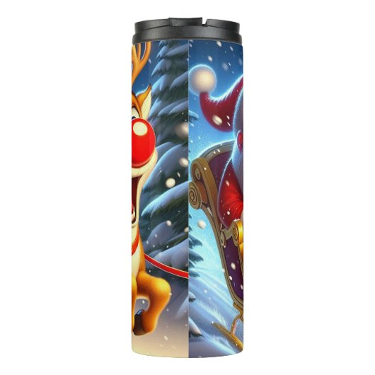 Kerstman en rendier in Sleigh Thermosbeker (Achterkant)