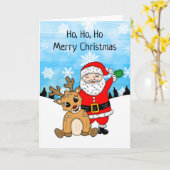 Kerstman en rendier kerst cartoon kaart (Gele Bloem)