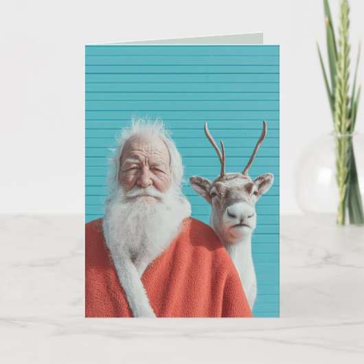 Kerstman en Rendier Kerst Duo Feestdagen Kaart (Voorkant)