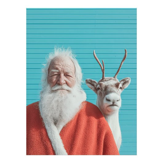 Kerstman en Rendier Kerst Duo Foto Afdruk (Voorkant)