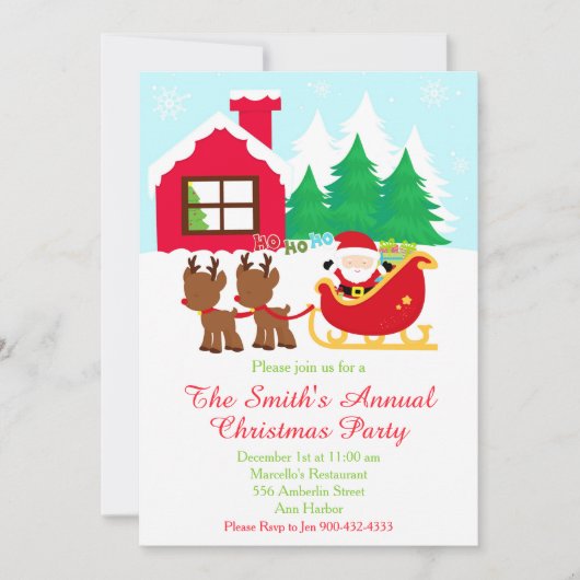 Kerstman en rendier kerstfeest kaart (Voorkant)