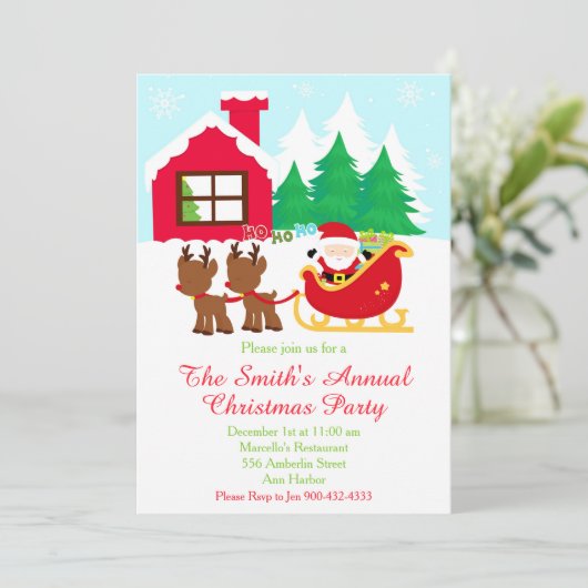 Kerstman en rendier kerstfeest kaart (Staand voorkant)