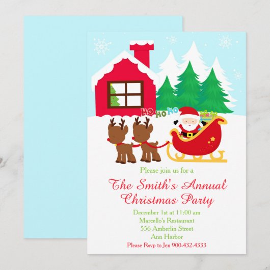 Kerstman en rendier kerstfeest kaart (Voorkant / Achterkant)