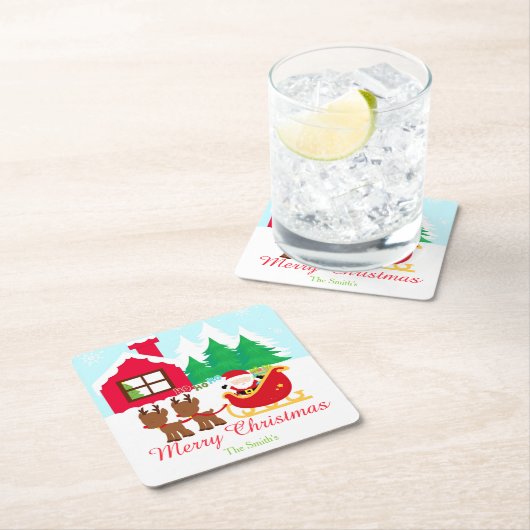 Kerstman en rendier kerstfeest kartonnen onderzetters (Insitu)
