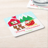 Kerstman en rendier kerstfeest kartonnen onderzetters (Schuin)