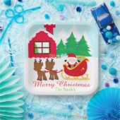 Kerstman en rendier kerstfeest papieren bordje (Feest)