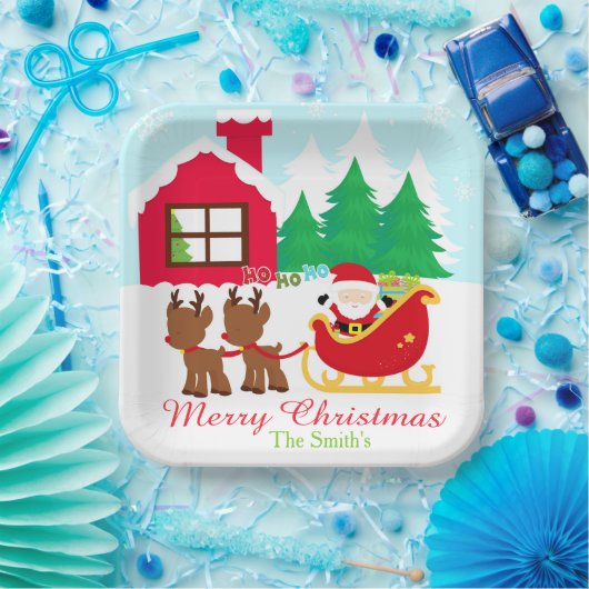 Kerstman en rendier kerstfeest papieren bordje (Feest)