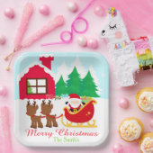 Kerstman en rendier kerstfeest papieren bordje (Feest)