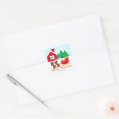 Kerstman en rendier kerstfeest vierkante sticker (Envelop)