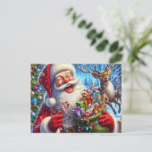 Kerstman en rendier kerstkaart feestdagenkaart (Staand voorkant)